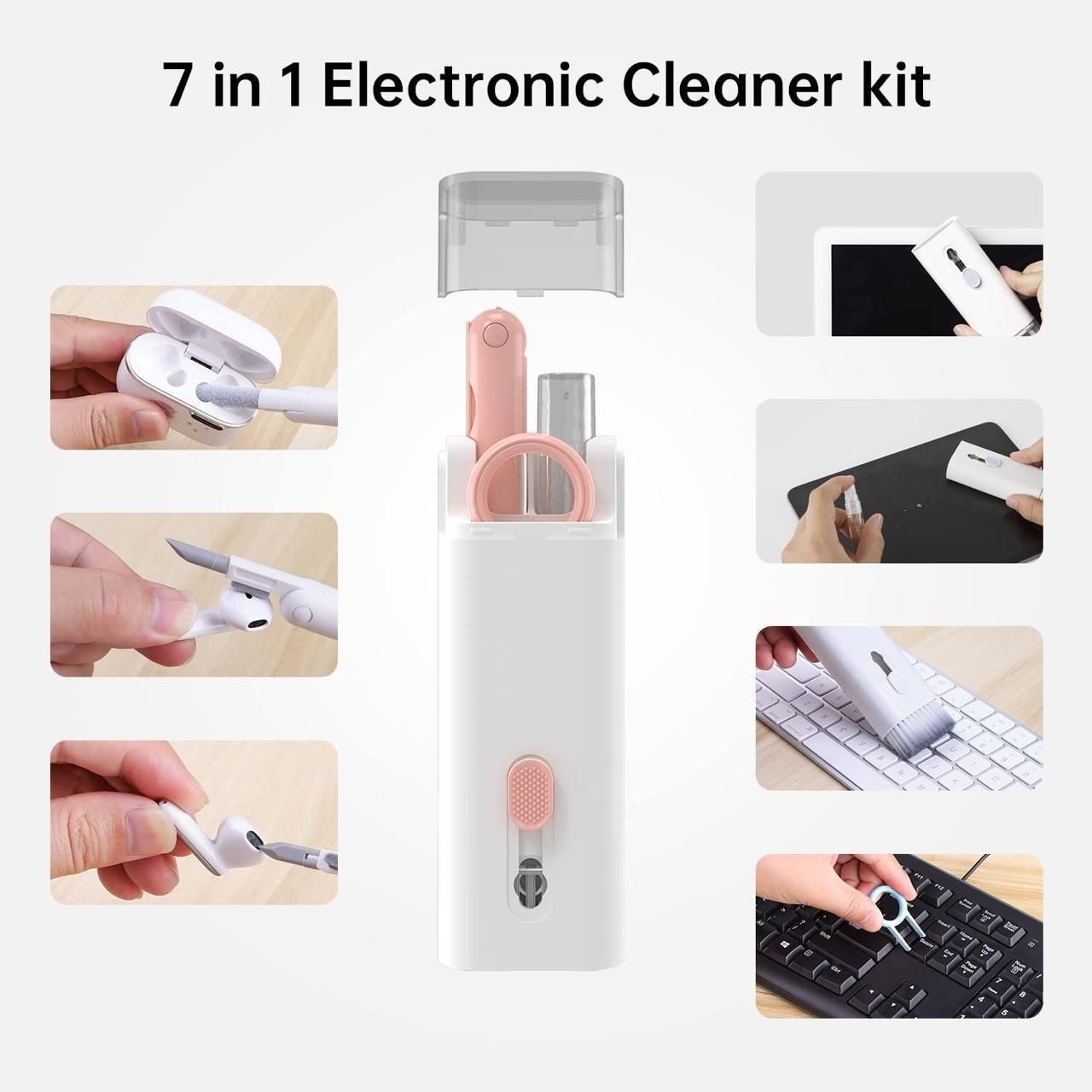7 in 1 Multi-Function Laptop Cleaning Brush,Keyboard Cleaning kit,Gadget Cleaning kit Duster Key-Cap Puller for Laptop,Monitor,Keyboard and Earphones with Spray Bottle