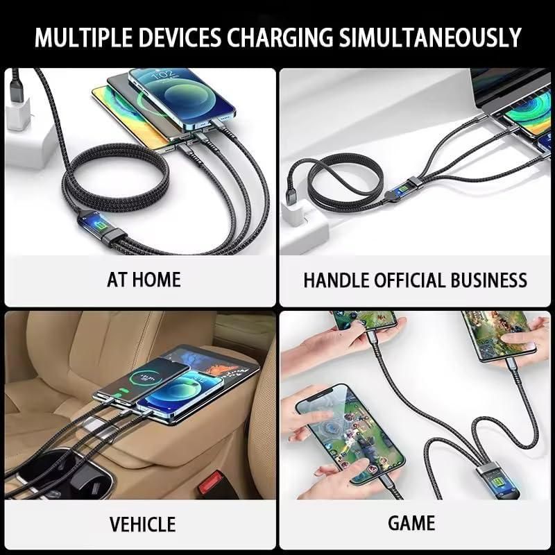 3-in-1 Fast Charging Cable with Digital Power Display | Type-C + Micro-USB + Lightning Multi Charging Wire | Compatible with iPhone, Samsung, Xiaomi, Huawei & More