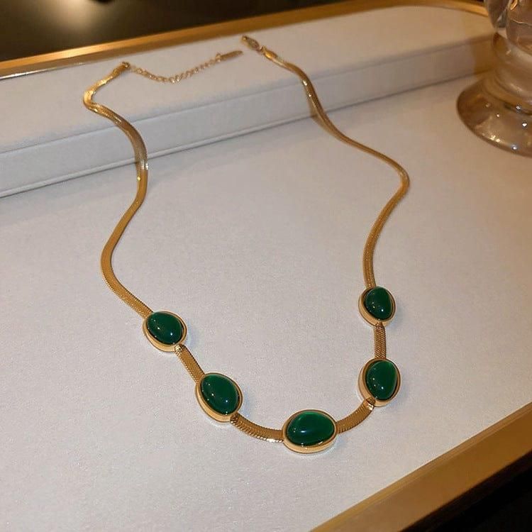 Vintage Victorian Green Crystal Set – Gold-Plated Necklace & Bracelet