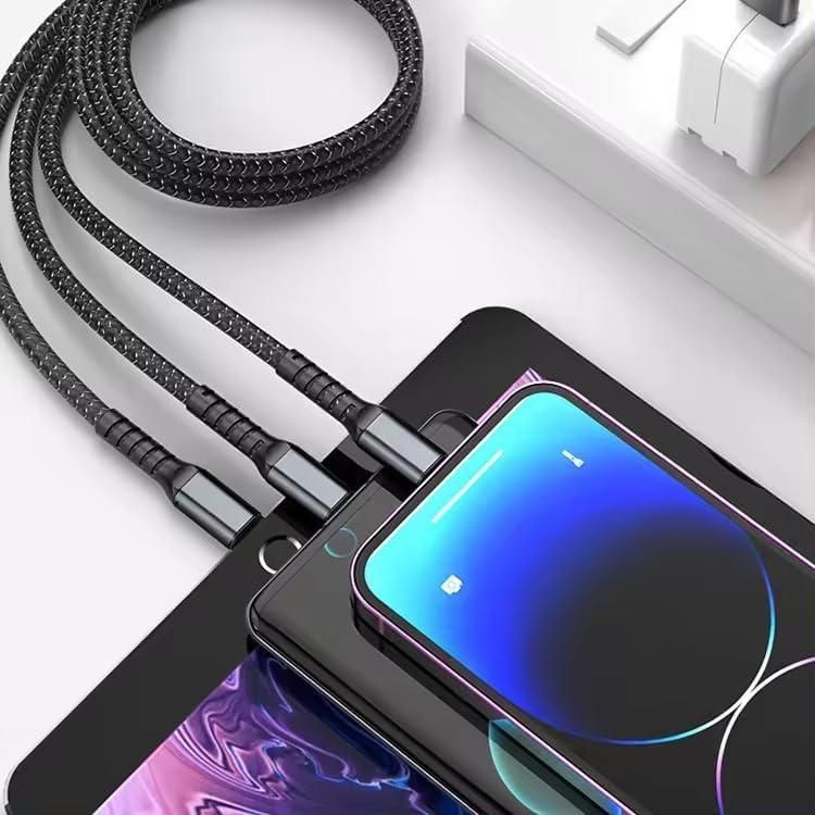 3-in-1 Fast Charging Cable with Digital Power Display | Type-C + Micro-USB + Lightning Multi Charging Wire | Compatible with iPhone, Samsung, Xiaomi, Huawei & More